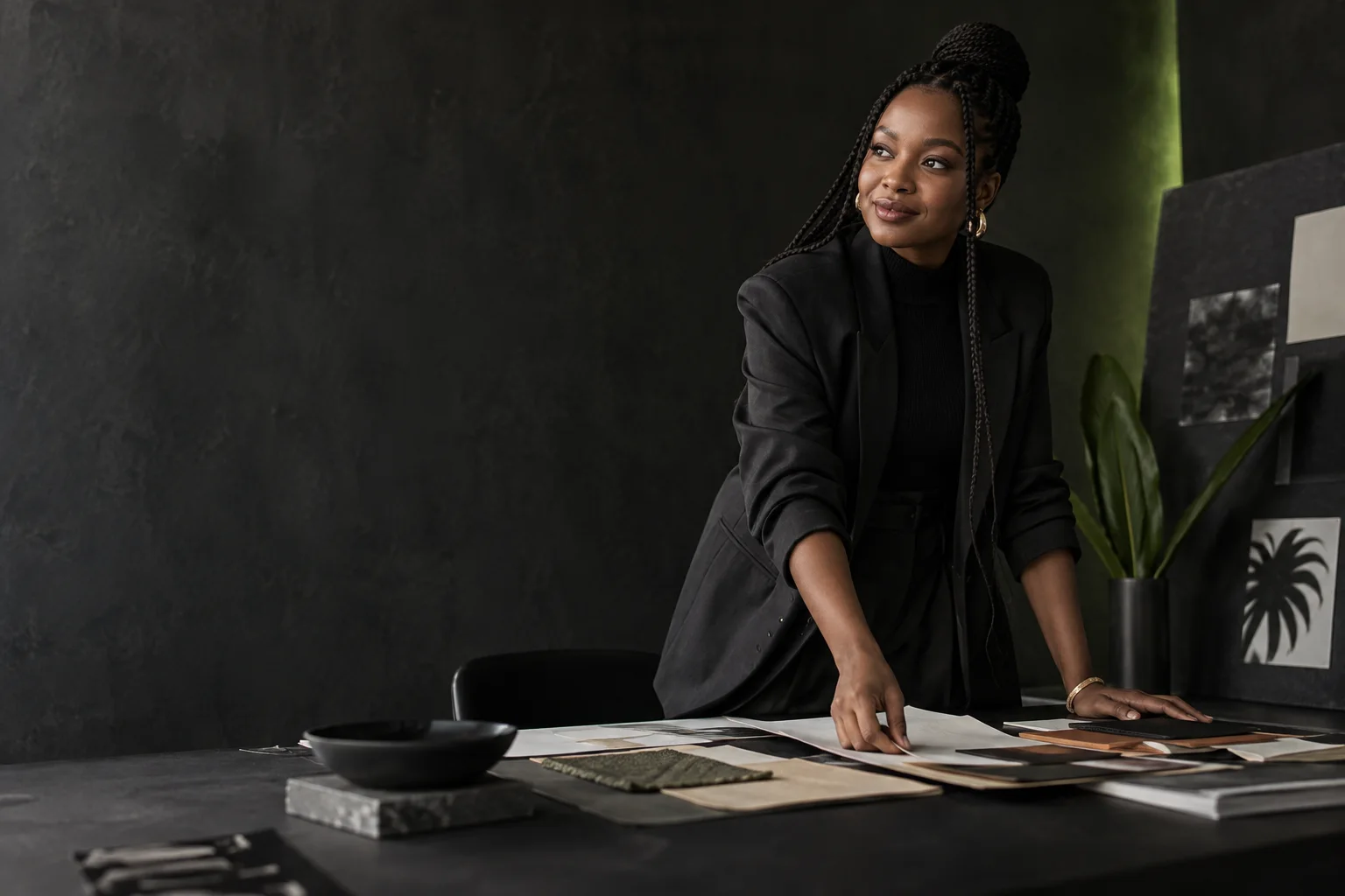 A strategist shaping a campaign plan in a dark studio