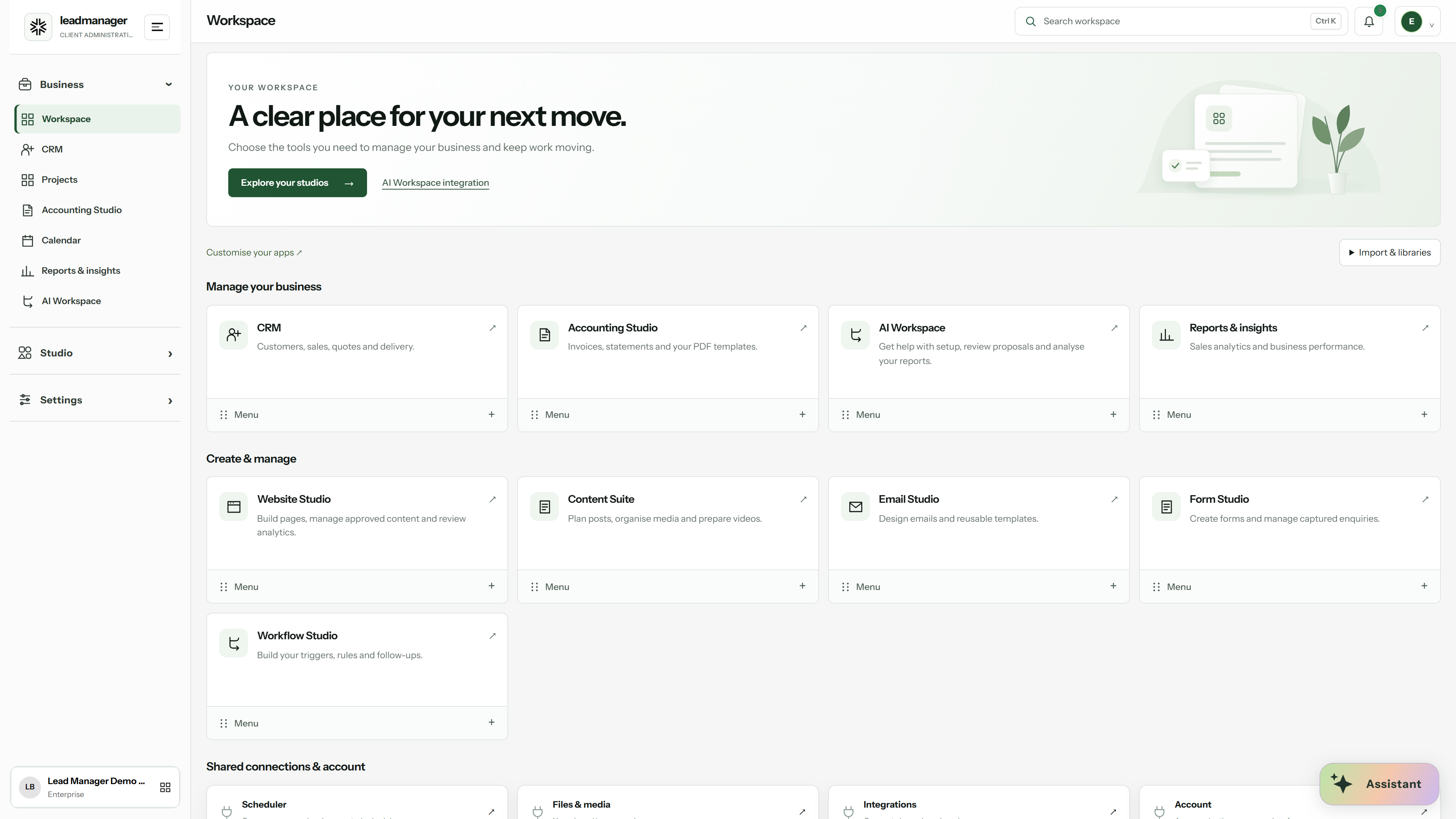 Lead Manager Workspace preview with demonstration data